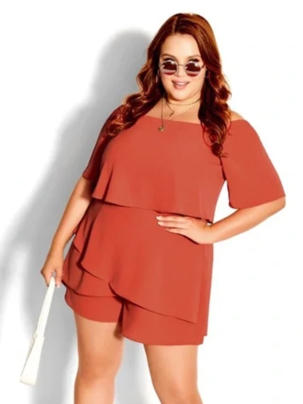 City Chic GREEN Off Shoulder Tiered Romper Size 16